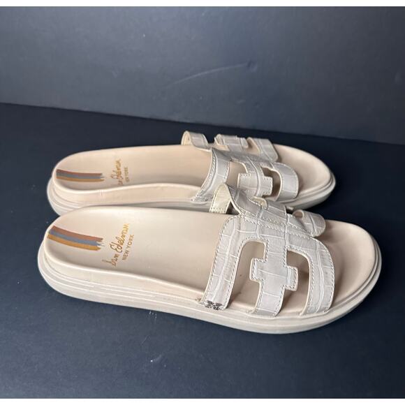 Sam Edelman Valeri Leather Signature Cutout Slide Sandals CROC Beige US 8 38 - Picture 2 of 7